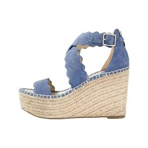 Marc Fisher Calita platform espadrille wedge sandals in blue suede size 8.5